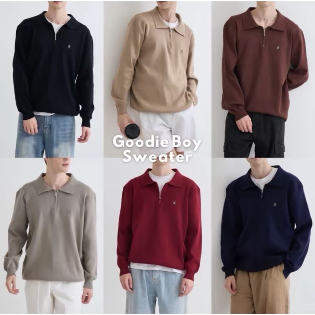 (2ไซส์7สี) GOODIE BOY SWEATER เสื้อไหมพรมแขนยาวคอปก ซิปหน้า ทอแน่นเนื้อนุ่ม กันหนาวได้ รุ่น T114 - Mesave