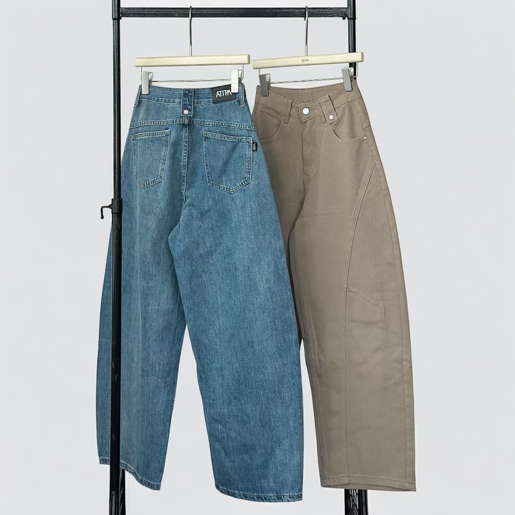 Atipashop - CURVEPANEL WIDE PANTS กางเกงยีนส์ ขายาว ทรงบาร์เรียล สีพื้น ทรงสวย รูปที่ 5