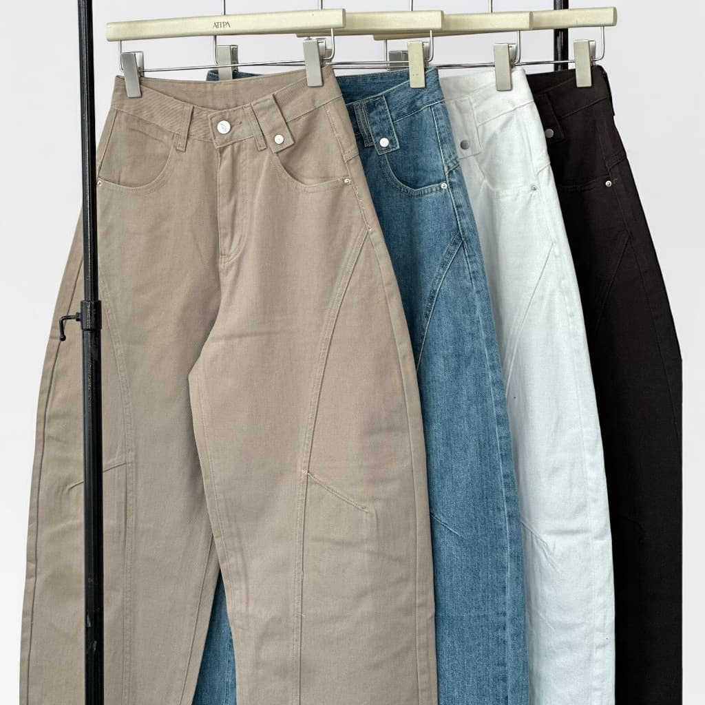 Atipashop - CURVEPANEL WIDE PANTS กางเกงยีนส์ ขายาว ทรงบาร์เรียล สีพื้น ทรงสวย รูปที่ 4