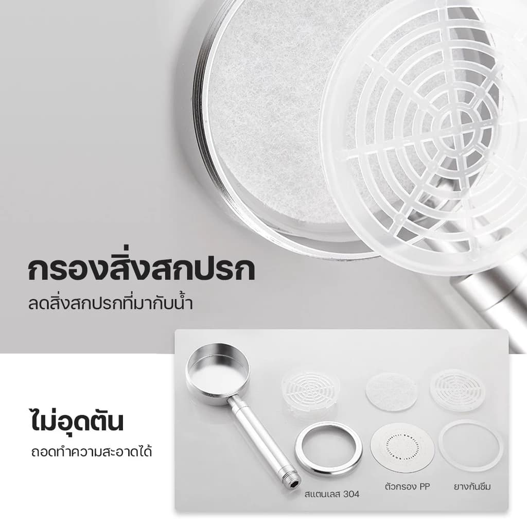 304 แท้ไม่มีสนิม พร้อมสายฝักบัวสแตนเลส ฝักบัวอาบน้ำ ฝักบัวแรงดันสูง สแตนเลส น้ำแรงและนุ่ม ประหยัดน้ำ รูปที่ 8