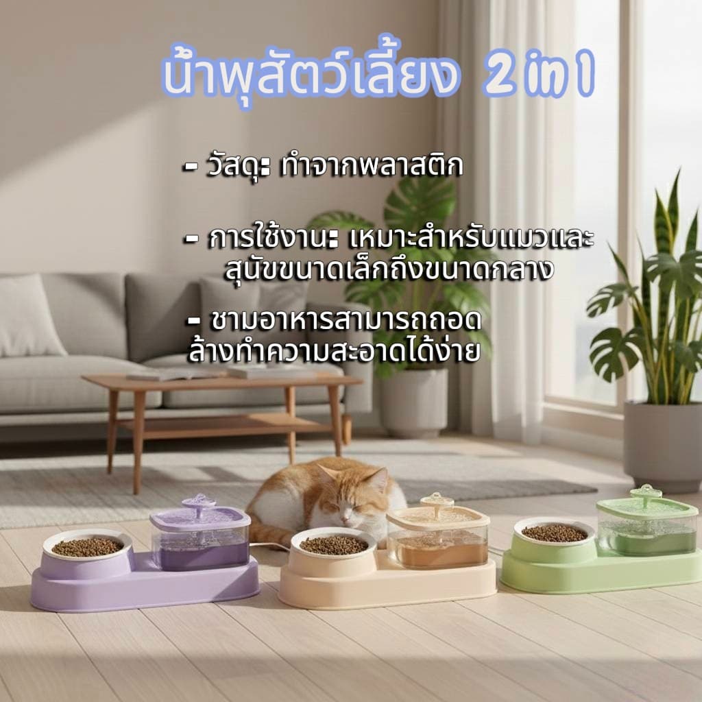 Boqi Factory น้ำพุสัตว์เลี้ยง 2 in 1 พร้อม ชามอาหารเดี่ยว ที่ให้น้ำอัตโนมัติ KPL005 รูปที่ 3
