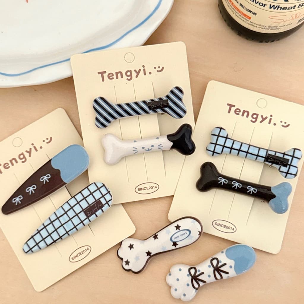 Cute 461 กิ๊บติดผม กิ๊บหนีบผมลายกราฟฟิค โทนฟ้าตาล 2 ชิ้น/แพ็ค รูปที่ 4