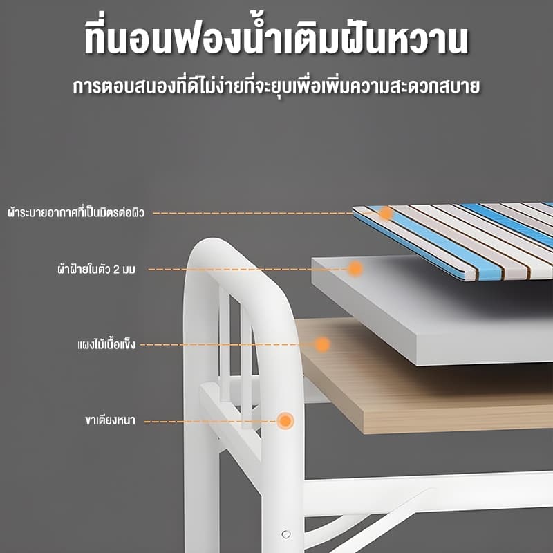 เตียงพับได้ เตียงพับอเนกประสงค์ ไม่ต้องประกอบ 190*120*40cm เตียงนอนพับได้ ลายทาง พร้อมเบาะรองนอน Folding Bed รูปที่ 4