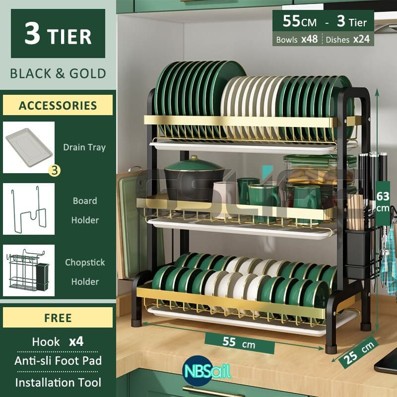 Rack ชั้นวางจานสแตนเลส 3/2ชั้น ที่คว่ําจาน 304 ที่คว่ำจาน ชั้นวางจาน ขียงตั้งโต๊ะ ทนทาน วางของในครัว รูปที่ 8