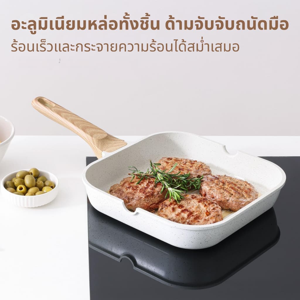 SENSARTE กระทะอายุยืน กระทะย่างเคลือบกันติด Non-Stick ปราศจากสารเคมี ใช้ได้กับเตาทุกประเภท ขนาด 28 ซม. รูปที่ 8