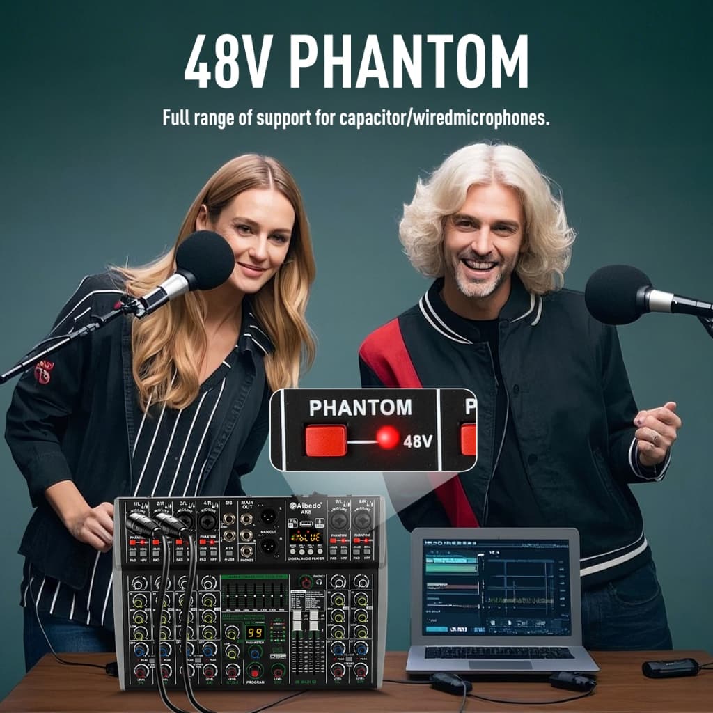 Ready Stock Audio Mixer ผลิตภัณฑ์ในสต็อก ABD-AK4/6/8 Channel มิกเซอร์เสียงมืออาชีพ 99 DSP เสียงบลูทูธ USB อินเตอร์เฟซเสี รูปที่ 5