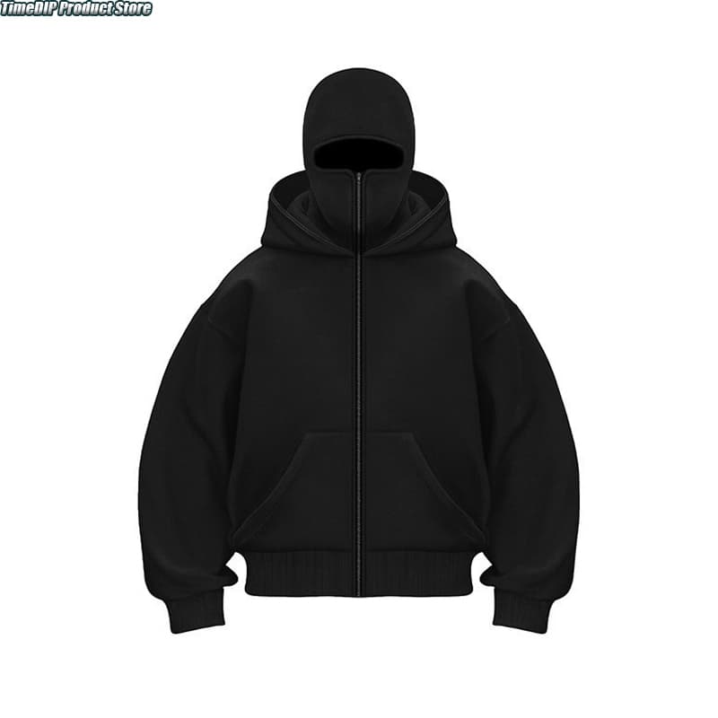 เสื้อฮู้ดนินจาZip Hoodie with 2 Balaclava Face Covers, Unisex Hoodie in non-Ruffled กันหนาวและป้องกันแสงแดด รูปที่ 2