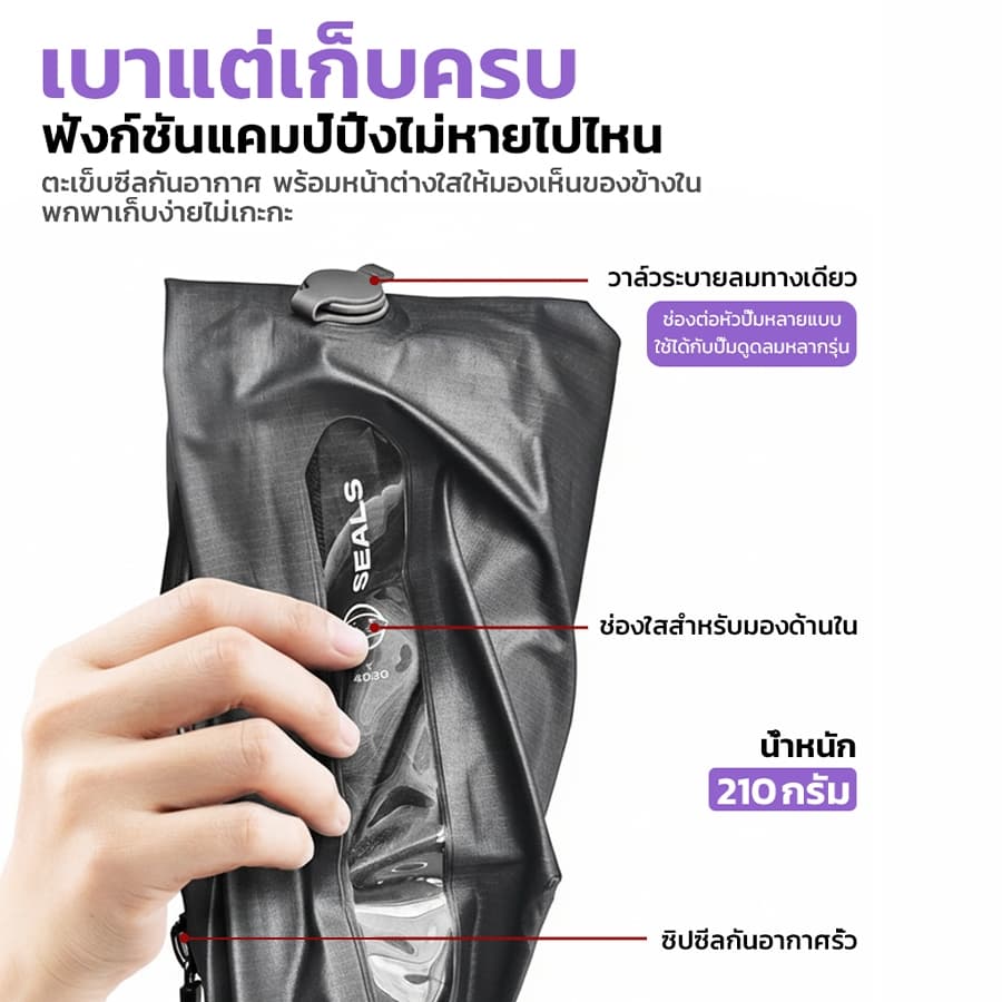 ถุงสูญญากาศกันน้ำสําหรับเดินทาง Travel เป๋าบีบอัดสูญญากาศ IP67 ถุงสูญญากาศมีวาล์วสุญญากาศ รูปที่ 5