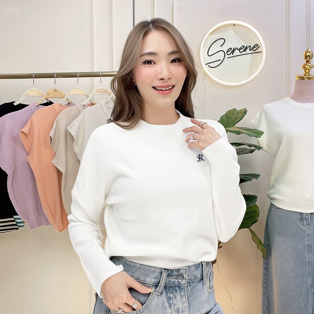 Serene's Choice เสื้อคอปีน แขนยาว ผ้าไหมพรม ผู้หญิง High Neck Knit Sweater ปักโลโก้ Serene รูปที่ 9