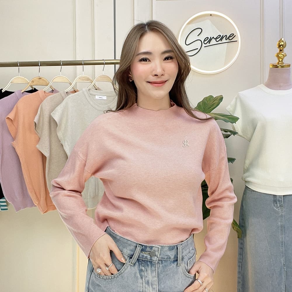 Serene's Choice เสื้อคอปีน แขนยาว ผ้าไหมพรม ผู้หญิง High Neck Knit Sweater ปักโลโก้ Serene รูปที่ 7