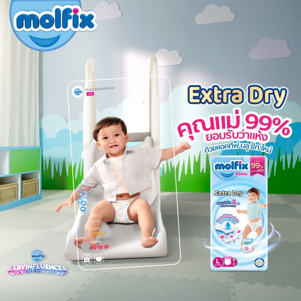Molfix กางเกงผ้าอ้อมโมลฟิกซ์ เอ็กซ์ตร้า ดราย แพ้นส์ XL 54 ชิ้น x3 รูปที่ 2