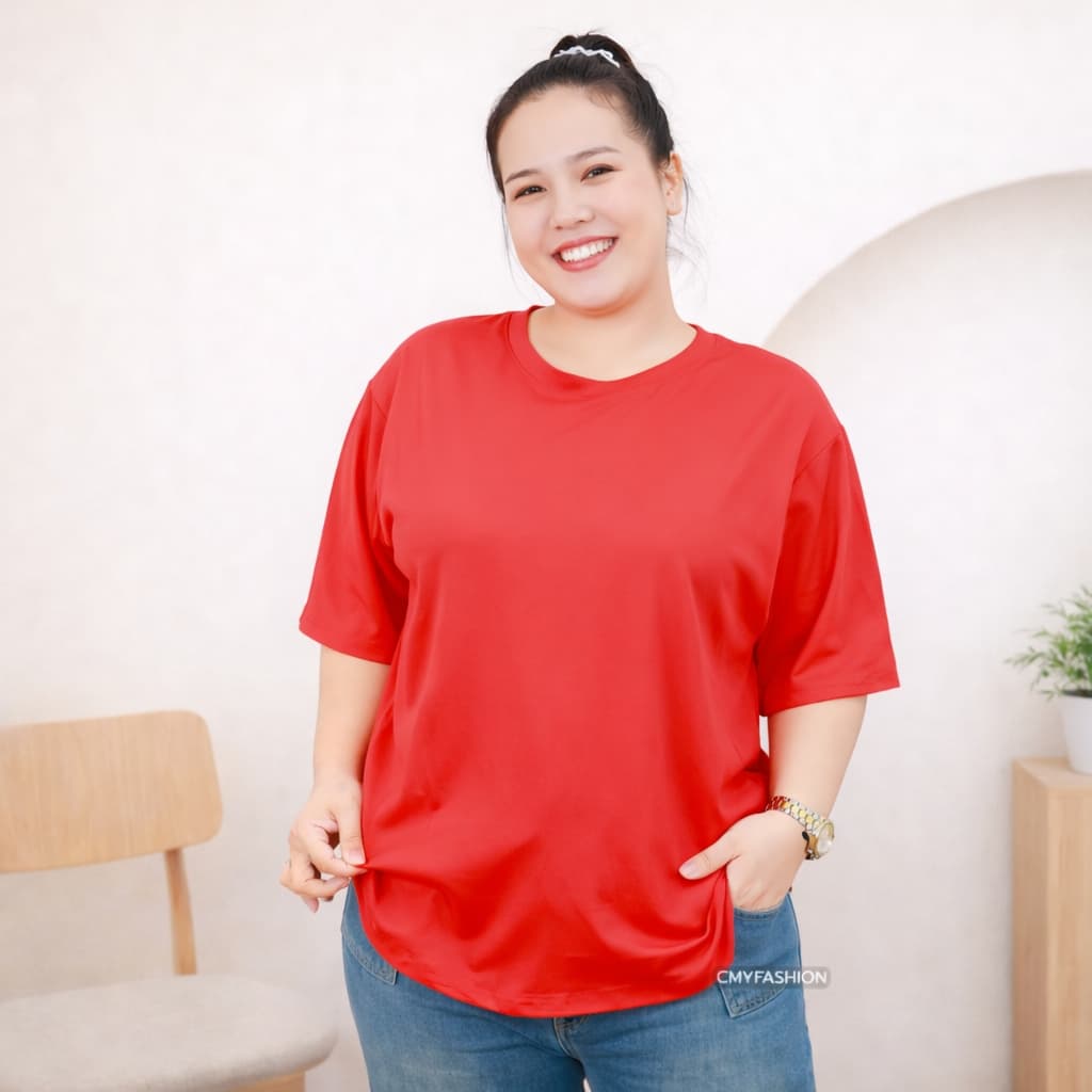 เสื้อยืด ทรงโอเวอร์ไซส์ เสื้อคอกลม แขนสั้น สีพื้น ผ้าคอตตอนผสม เนื้อผ้านิ่ม ระบายอากาศได้ดี ทรงสวย แมทช์ง่าย tb835# รูปที่ 5