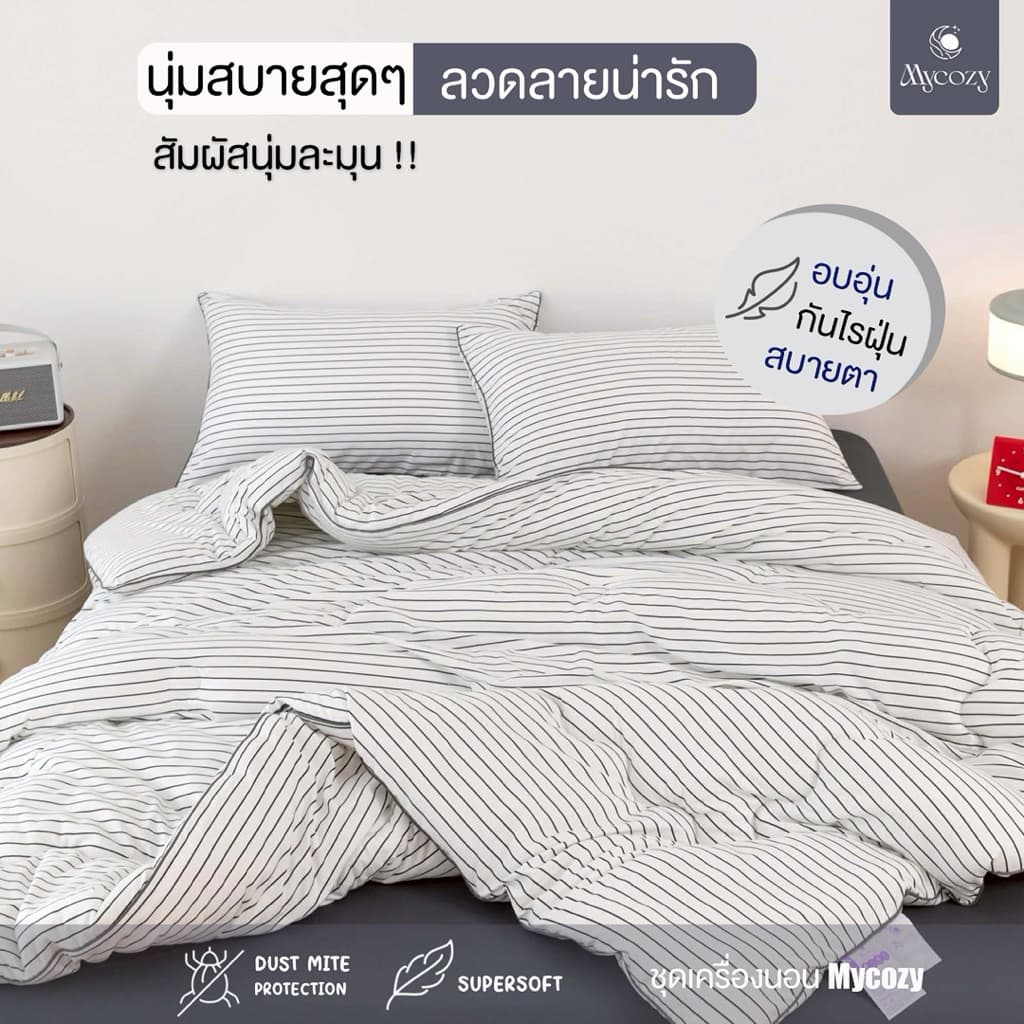 MYCOZY Softline Cozy Set ชุดผ้าปูที่นอน คอตตอนลายเส้นตารางมินิมอล ขนาด 3.5,5,6 ฟุต ผ้าคอตตอน 100% นุ่มฟู คุณภาพพรีเมียม รูปที่ 4