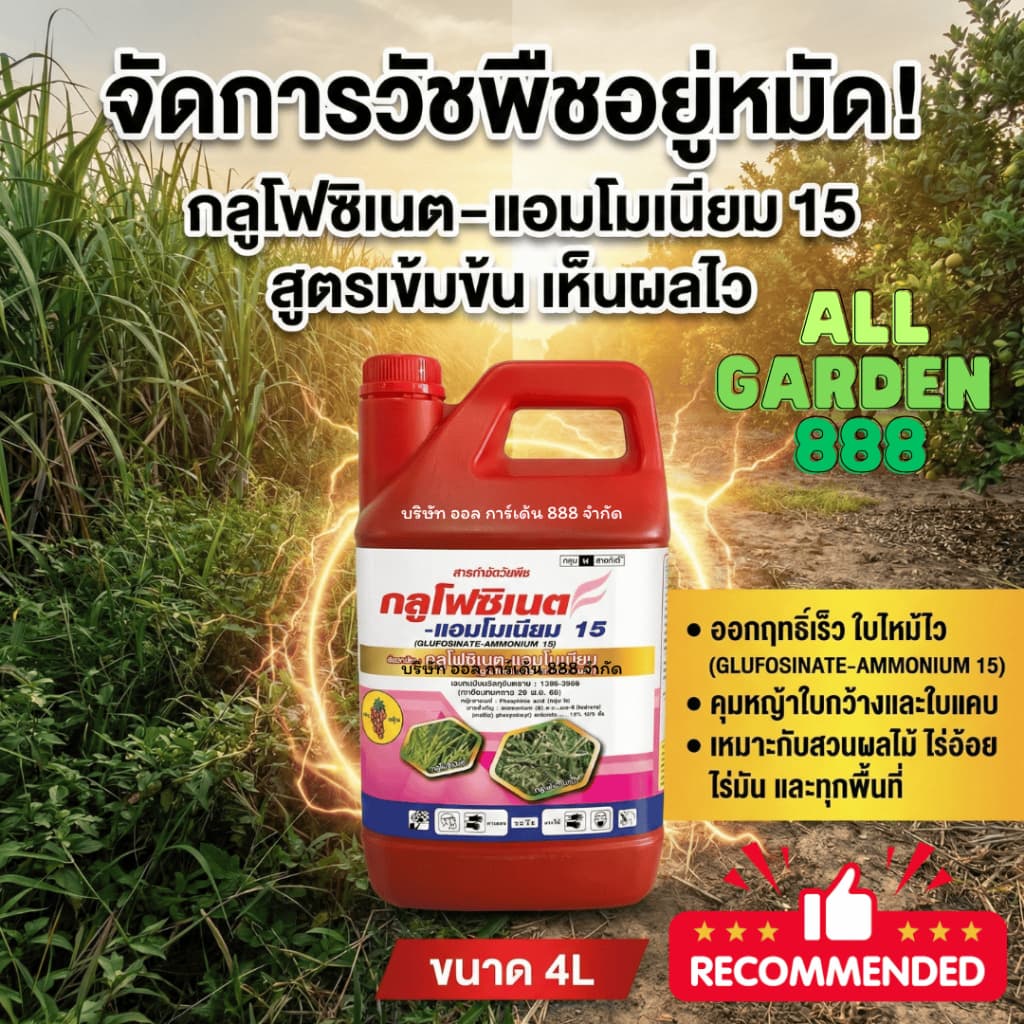 กลูโฟซิเนต-แอมโมเนียม ยาฆ่าหญ้า 4L สารกำจัดวัชพืช หญ้าใบแคบ หญ้าใบกว้าง หญ้ากก หญ้าแห้วหมู 4L รูปที่ 1