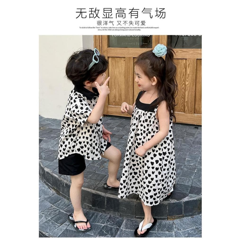 BB206 ชุดเด็กคู่ ชาย–หญิง ลายหัวใจ โทนขาวดำ น่ารัก ใส่คู่กัน รูปที่ 4