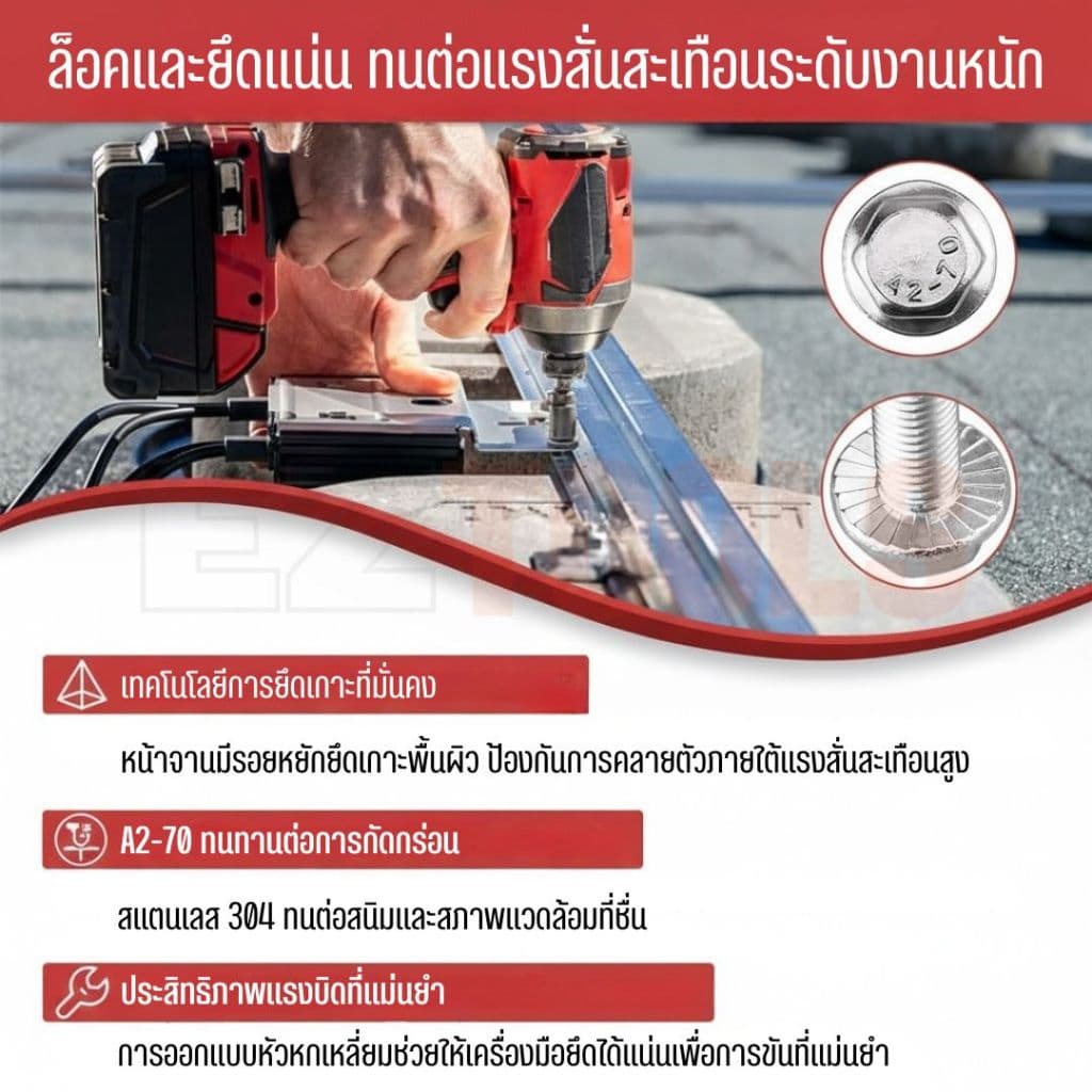 สกรูหกเหลี่ยมติดแหวน สแตนเลส 304 M5-M10 หัวแฟรงค์ กันคลาย ไม่เป็นสนิม ใช้งานภายนอกได้ รูปที่ 4