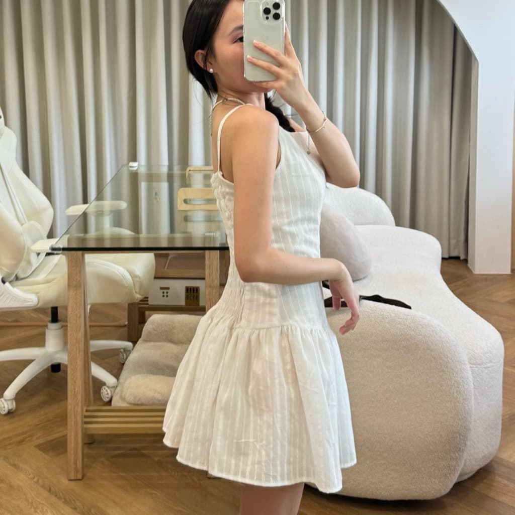 2pcs - Couple Dobby Mini Dress เสื้อคู่มินิเดรส (มินิเดรส + เสื้อเชิ้ตผู้ชายแขนยาว ผ้าคอตตอนทอลาย) รูปที่ 8