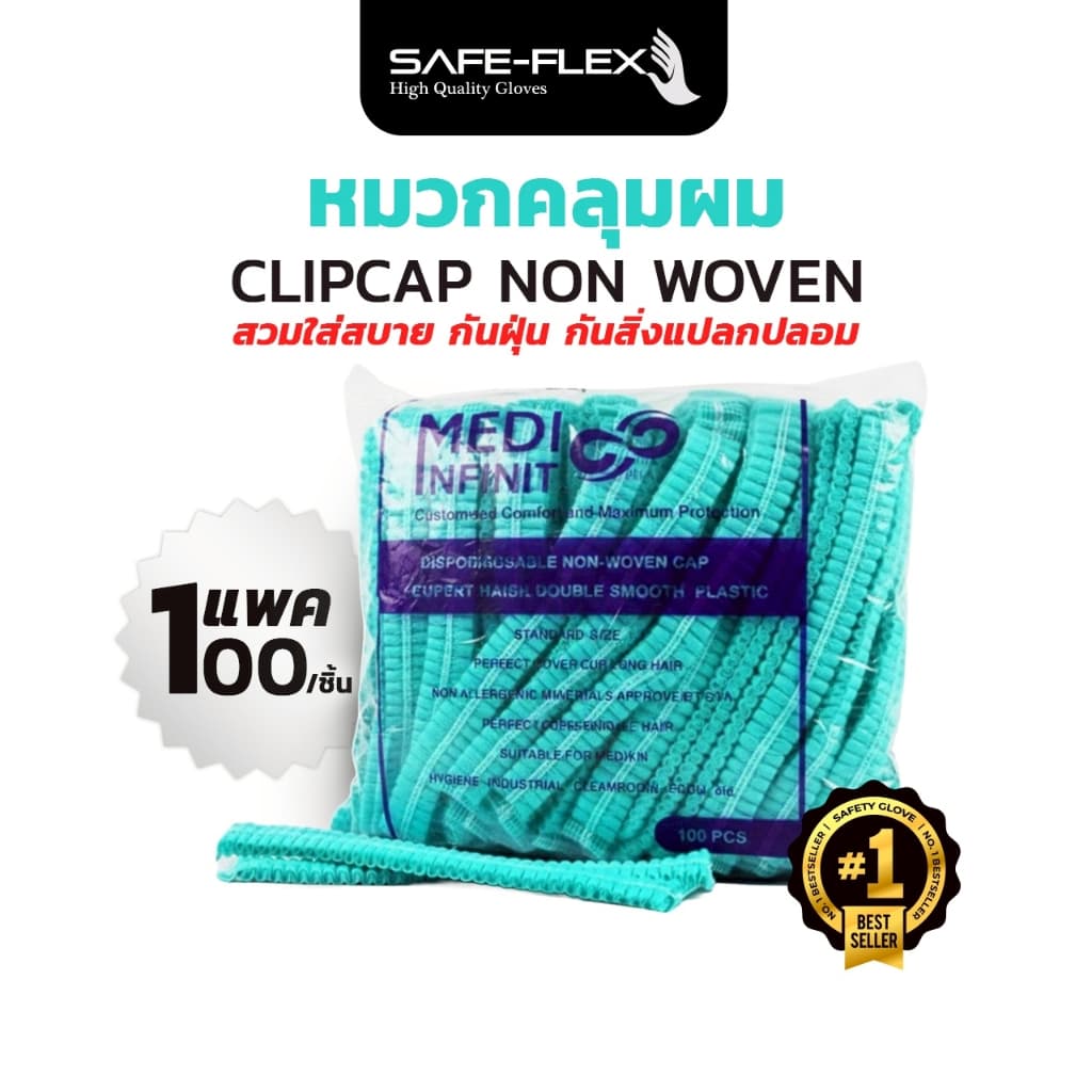 [ ส่งฟรี 🔥 ] หมวกคลุมผม หมวกตัวหนอน ใยสังเคราะห์ 100 ชิ้น/แพค เกรดทางการแพทย์ หมวกกันฝุ่น