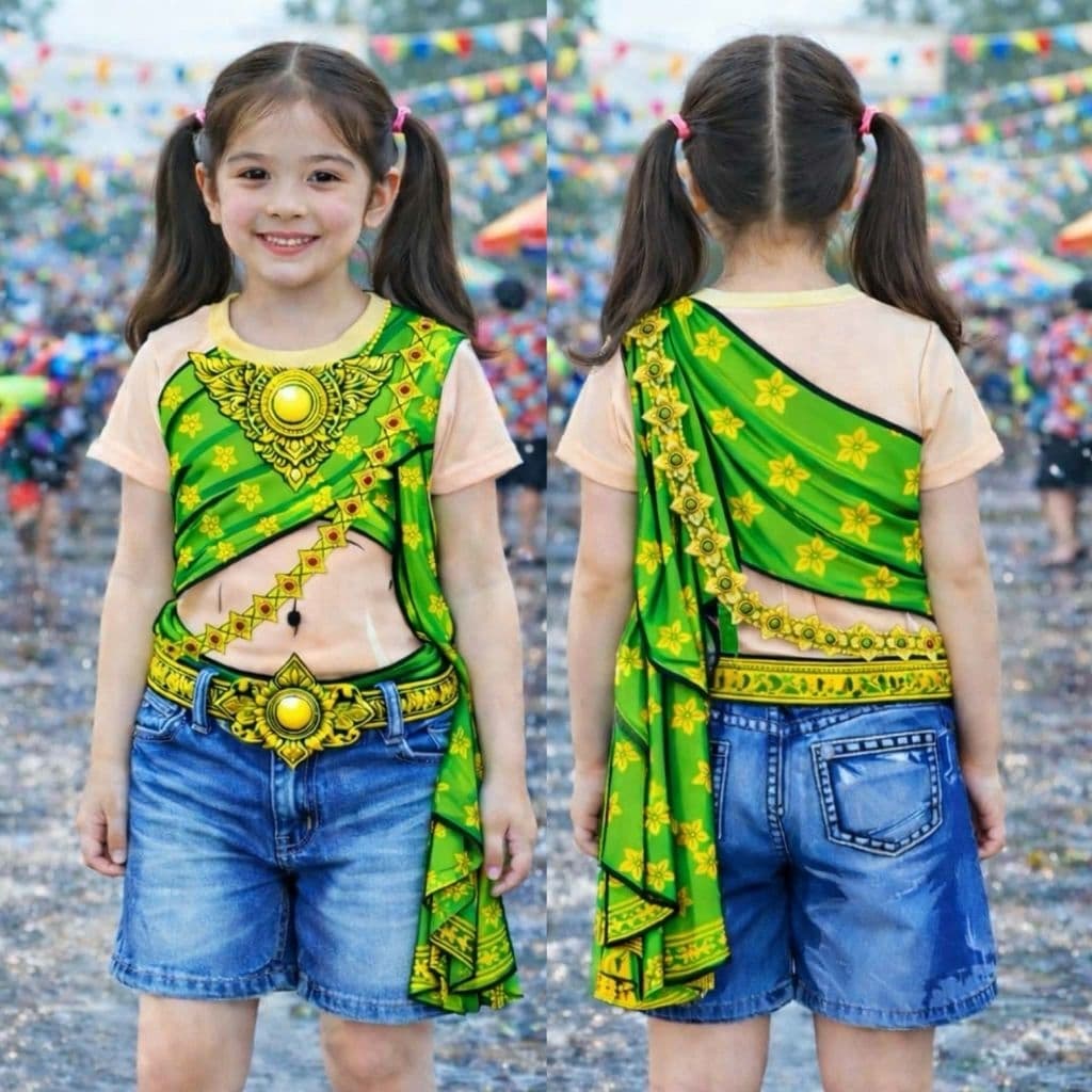 สุดปัง!! ชุดเด็กลายสไปและลายไทย งานพิมพ์ทั้งตัว สีสันสดใส 2-12ปีใส่ได้ลูกสาวลูกชายเด่นสุดๆ รูปที่ 6