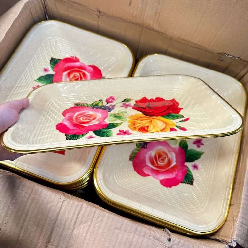 ถาดพลาสติก ถาดใส่ของ อเนกประสงค์ ขอบทอง สกรีนลายสวยชัด มีให้เลือกหลายแบบ ทรงรี/มน/เหลี่ยม รูปที่ 8