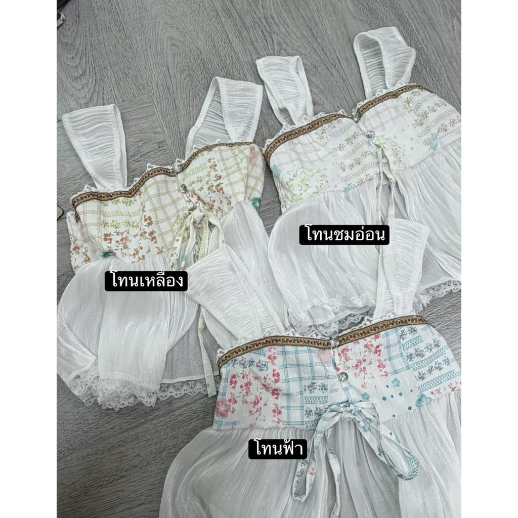 (อก30-40เสื้อสายเดี่ยวระบายชั้นผ้าโรซี่พิมลาย กระดุมใช้งานได้จริง detail แต่งผ้าลายน่ารัก รูปที่ 4