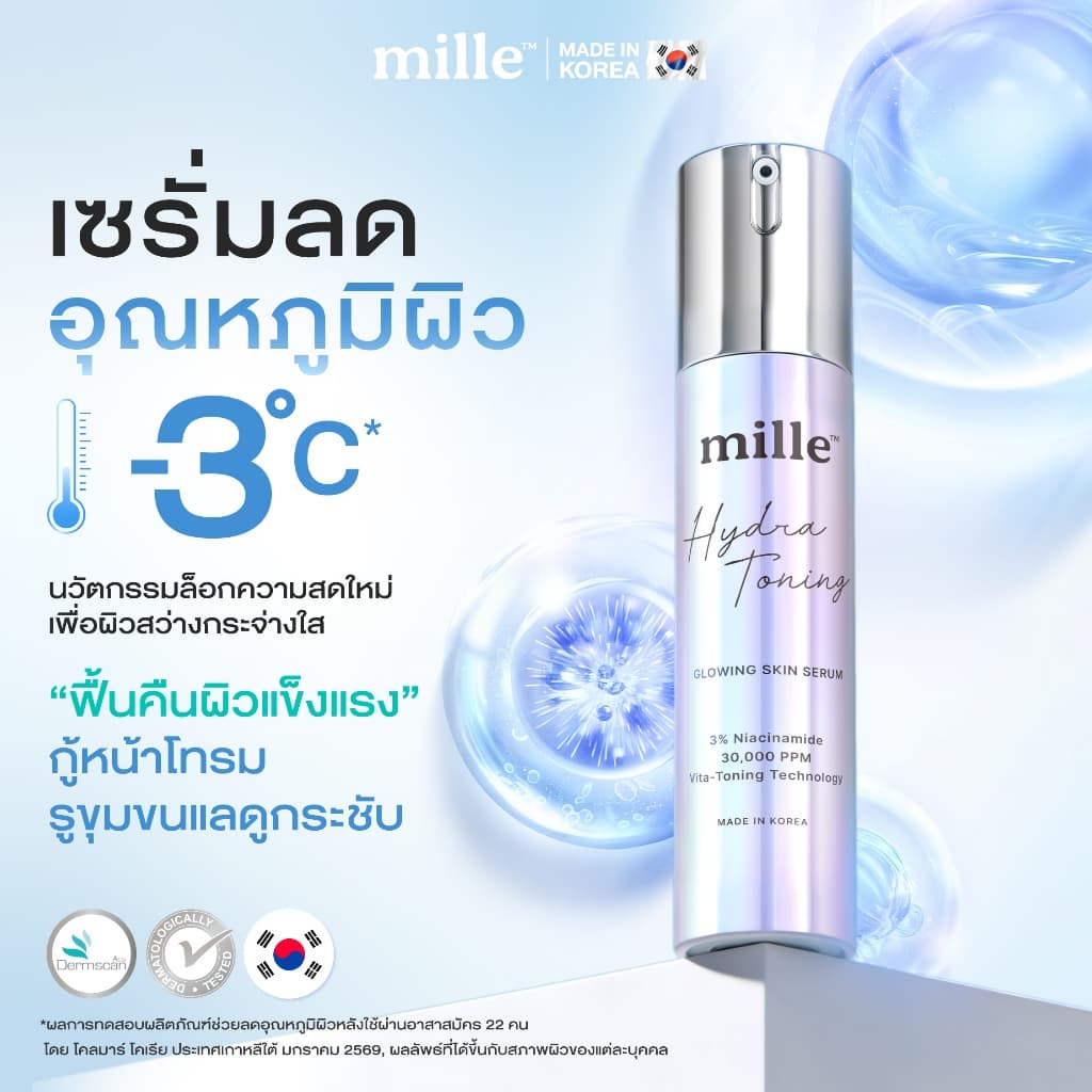 Mille Hydra-Toning Glowing Skin Serum 10ml มิลเล่ เซรั่มลดอุณหภูมิผิว -3°C รูปที่ 3