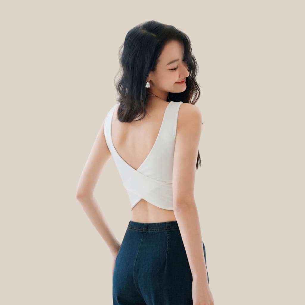 WsimpleBra | Gaia Crop Top เสื้อกล้าม ทรงครอป ไขว้หลัง มีบราในตัว เลิกใส่ชุดชั้นในและซิลิโคลปิดจุก รูปที่ 2