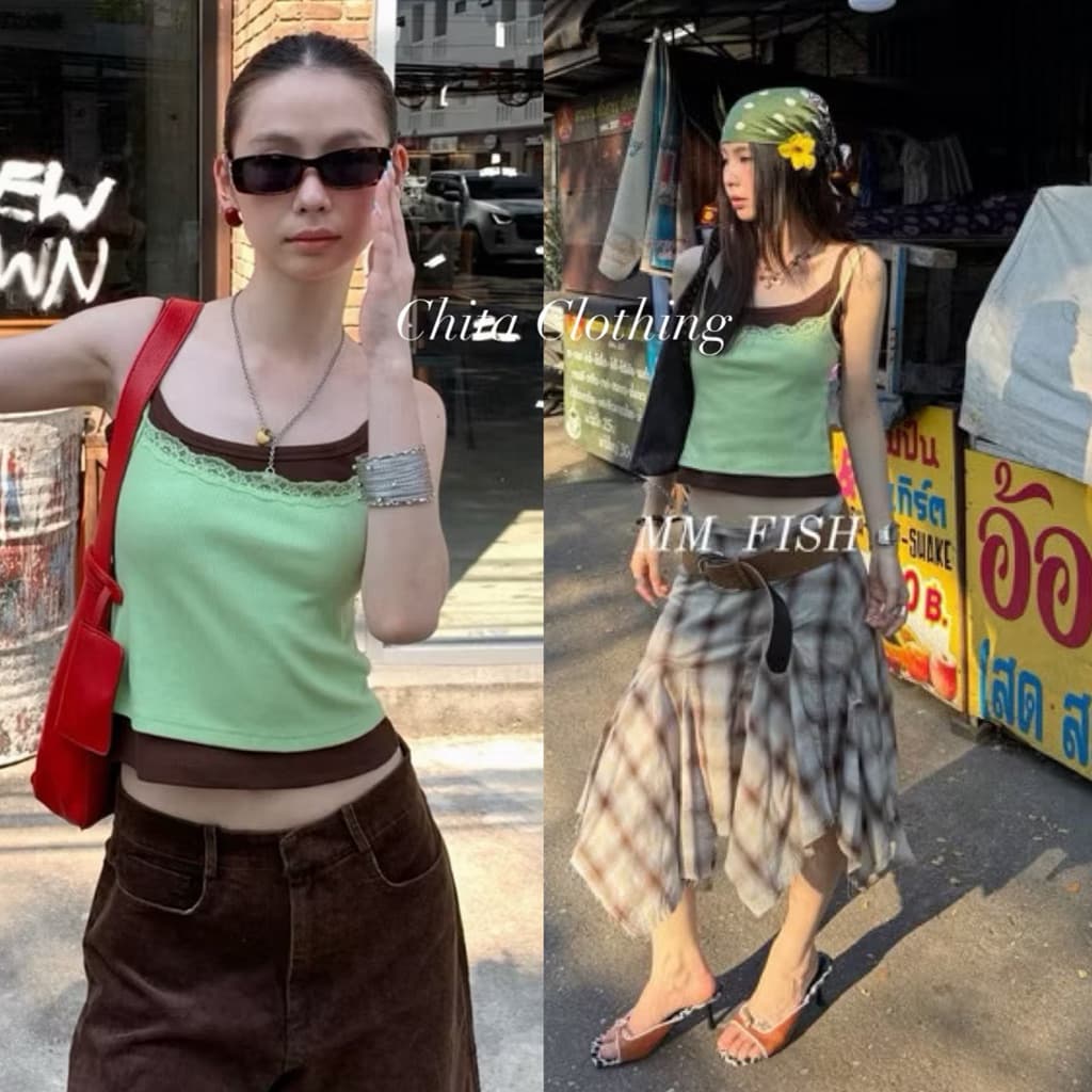 25T SU115 เสื้อสายเดี่ยวเลเยอร์สุดเก๋ ลุคสุดชิคสองเลเยอร์ Tag MM Fish รูปที่ 2