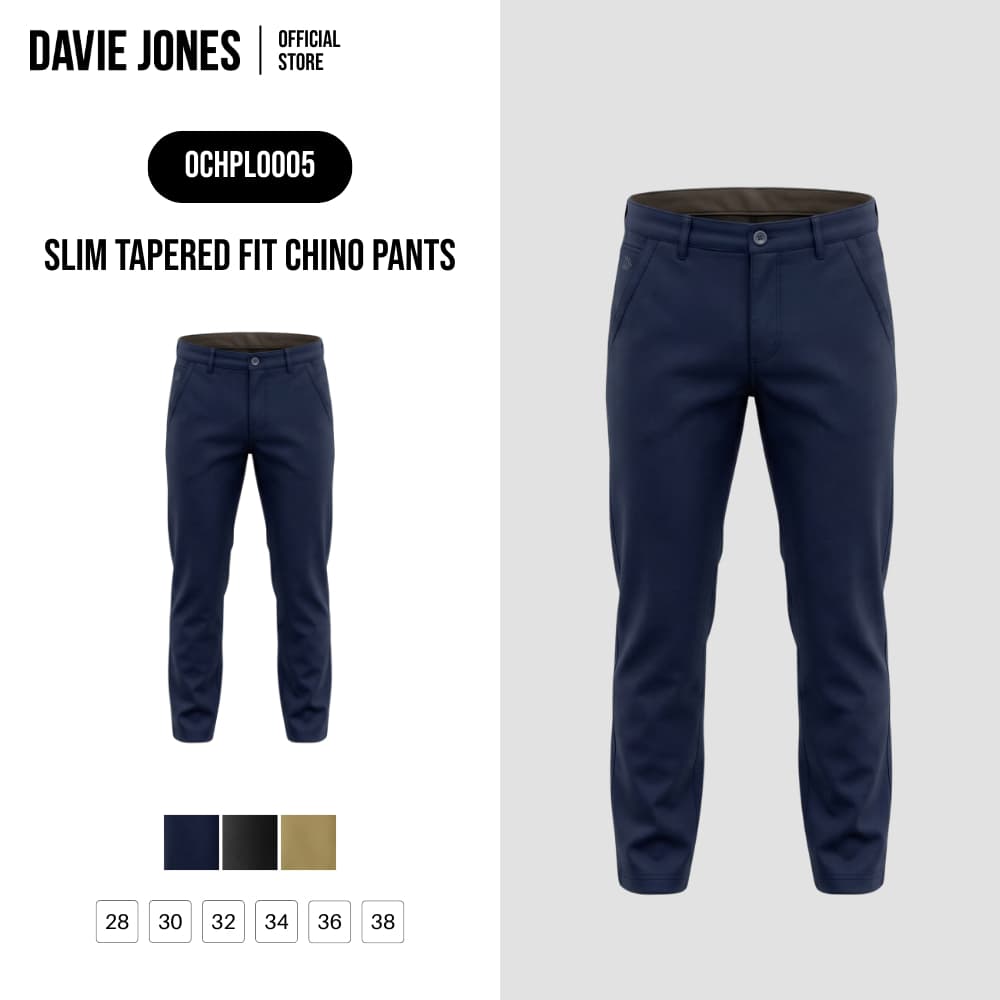 DAVIE JONES กางเกงชิโนผู้ชาย Slim Tapered Fit Chino Pants สีกรม ดำ กากี PL0005 รูปที่ 1