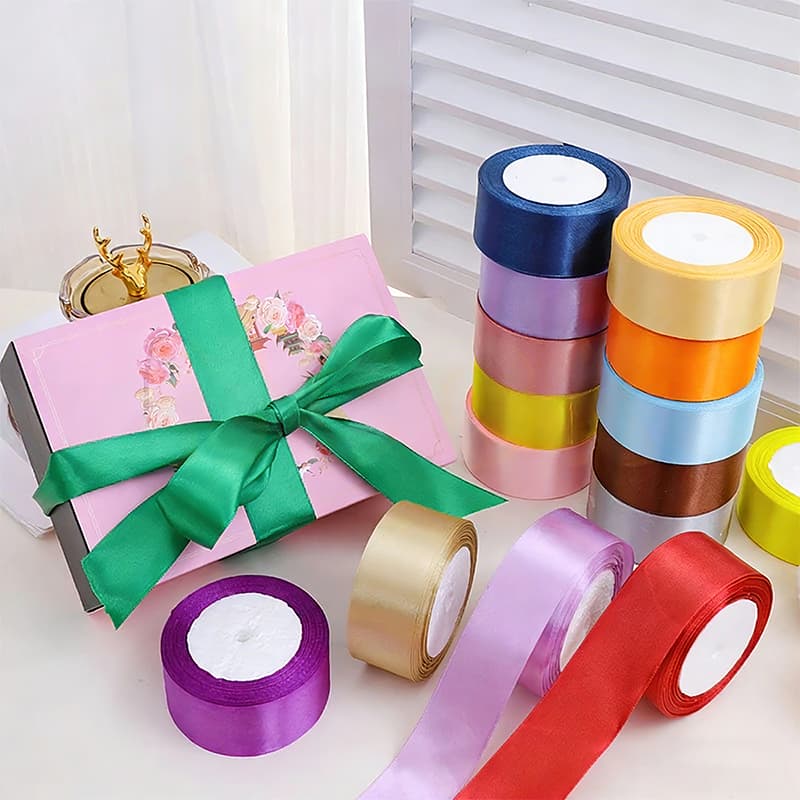 ริบบิ้นผ้าซาติน ด้านเดียว 22 เมตร/ม้วน กว้าง 4 ซม. แฮนด์เมด DIY ริบบิ้นห่อของขวัญ ช่อดอกไม้ริบบิ้น ห่อโบว์ ตกแต่งของ รูปที่ 9