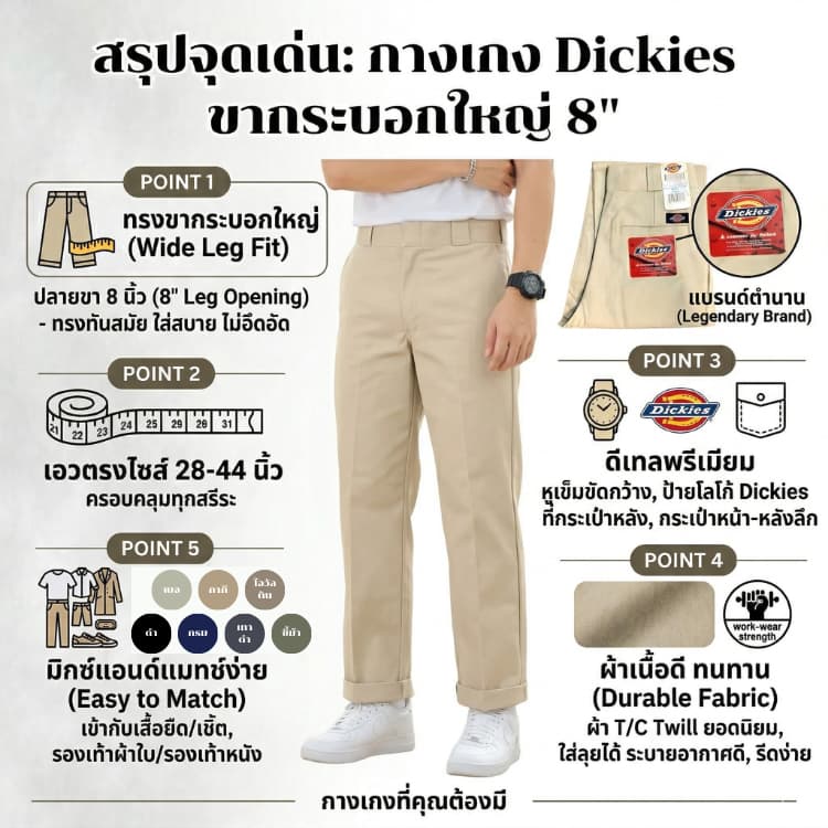 กางเกงDK ขากระบอก 8" ชิโน่ไม่ยืด 4กระเป๋า ไซส์ใหญ่ 28-44" ผ้าเวสปอทย์ กางเกงเทคนิค รูปที่ 8