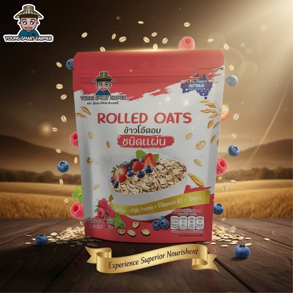 NEW โรลล์โอ๊ต Rolled Oats ข้าวโอ๊ต 1 kg ข้าวโอ๊ตอบชนิดแผ่น Young Smart Farmer ยังสมาร์ทฟาร์มเมอร์ รูปที่ 6