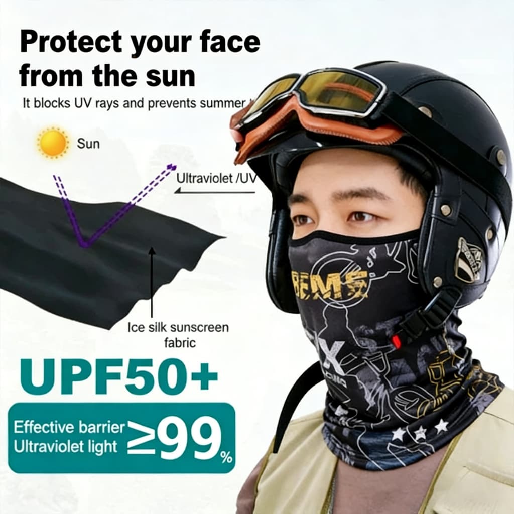 หน้ากากกันแดด หน้าบัฟแบบครึ่งหน้า ป้องกันUV400 สำหรับขับขี่ ปลอกแขนป้องกันแสงแดดที่สวมใส่สบาย ผ้าบัฟกันแดด กันลม กันฝุ่น รูปที่ 2