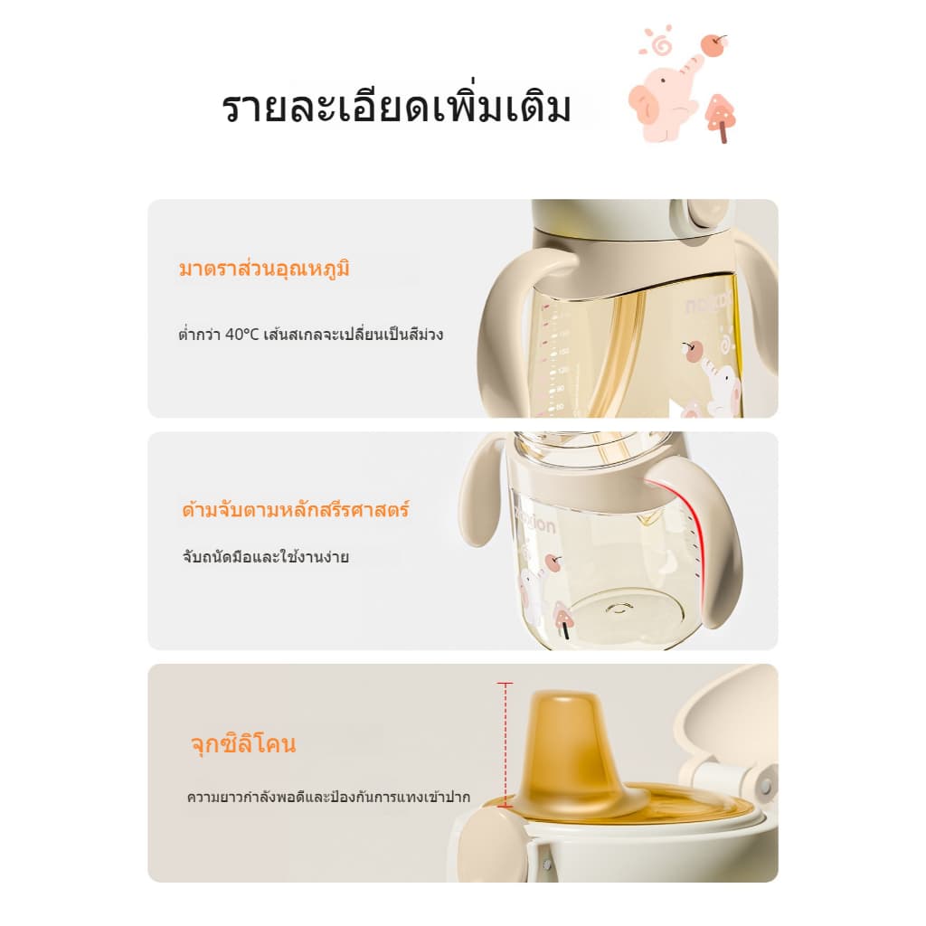 Youkebei ขวดนมเด็ก PPSU ตรวจอุณหภูมิ ป้องกันอากาศ ป้องกันสำลัก 6เดือน+ รูปที่ 9