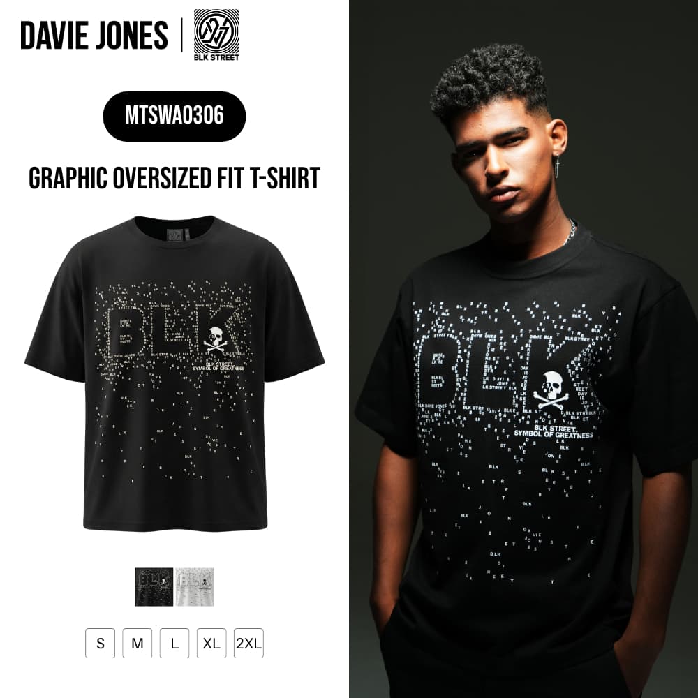 DAVIE JONES เสื้อยืดผู้ชาย Graphic Oversized Fit T-Shirt สีดำ ขาว WA0306 รูปที่ 1
