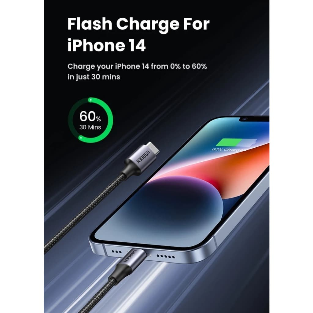 UGREEN MFiตรวจสอบสิทธิ์USB-C Fast charging cable สายชาร์จเร็วนี้ ใช้งานได้ดีiPhone14 13 12 11 8 XR MAX Type-c Data cable รูปที่ 6