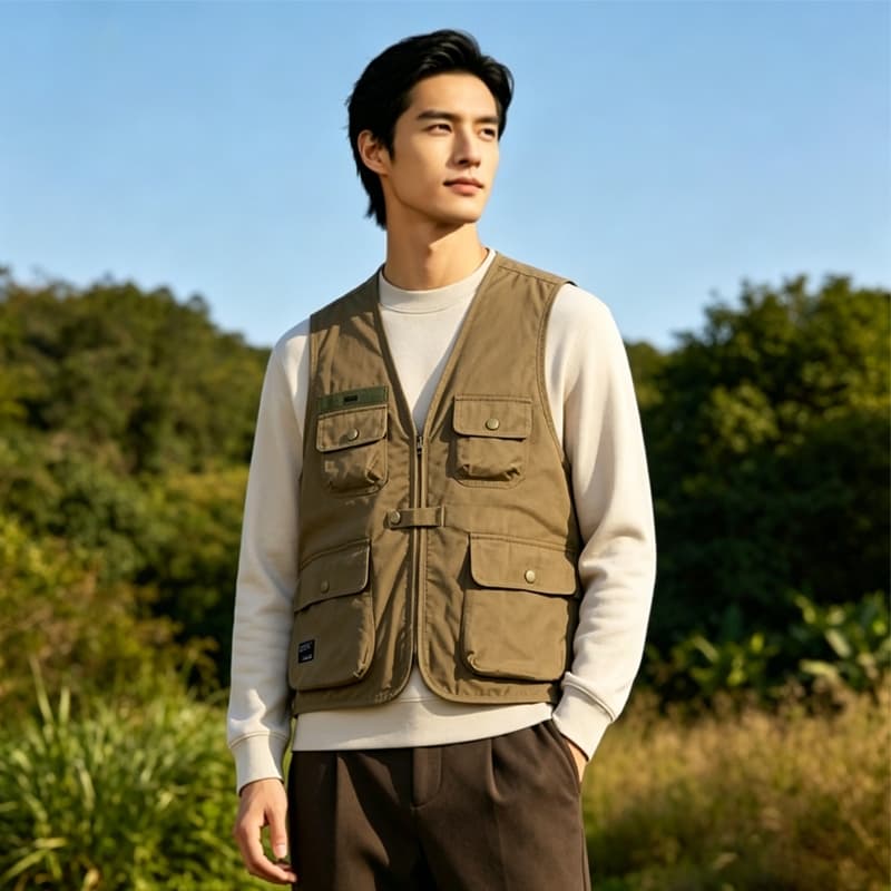 เสื้อกั๊กเดินป่า เสื้อกั๊กผู้ชาย มีซิปหน้า มีกระเป๋าหลายช่อง เสื้อกั๊ก ระบายอากาศ ใส่ได้ทั้งหญิงชา รูปที่ 4