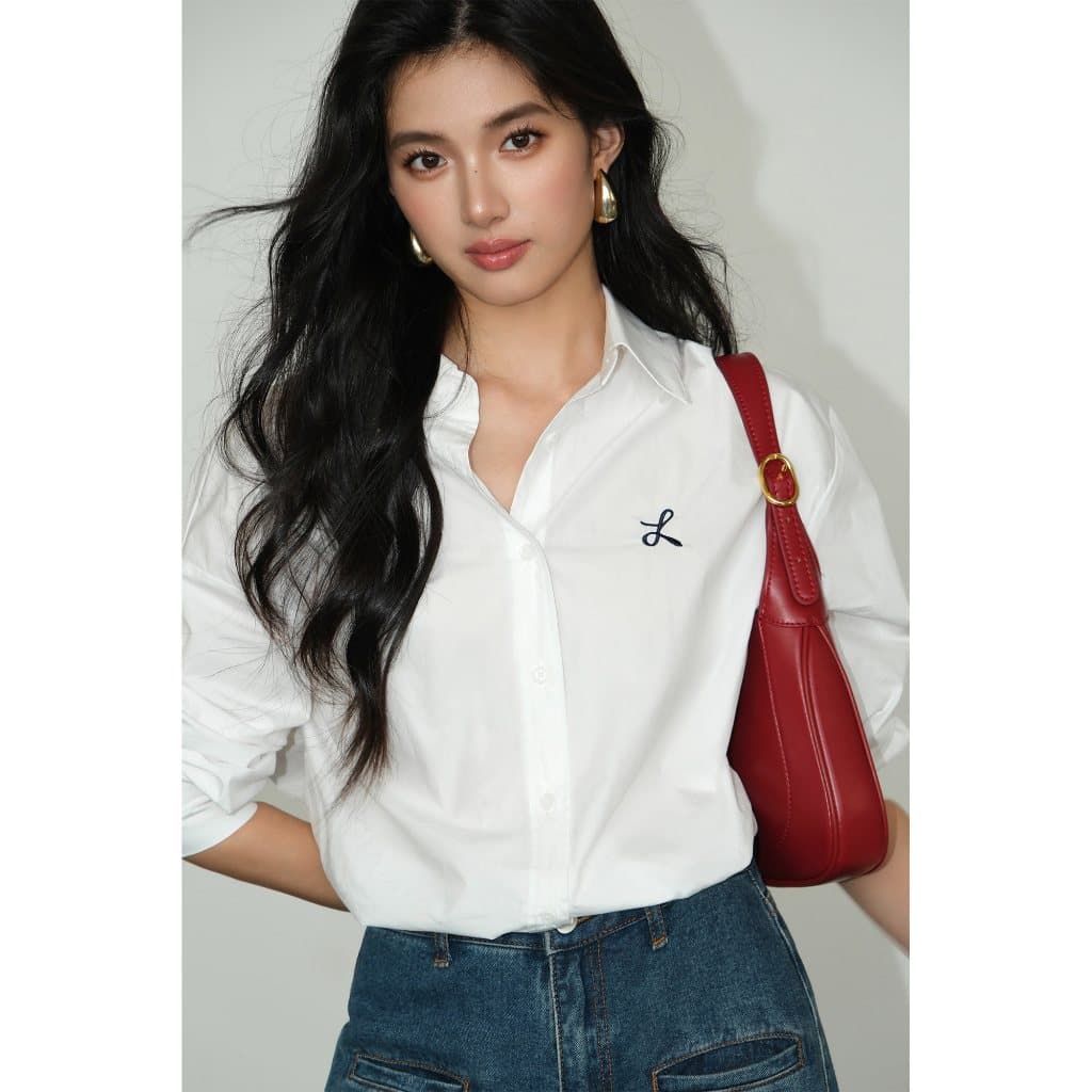 เสื้อเชิ้ตผู้หญิงสี แขนยาว ทรงหลวม วินเทจ สีพื้น สไตล์เกาหลี รูปที่ 6
