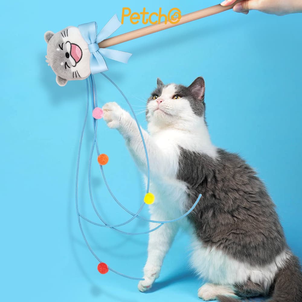 Petcho ของเล่นแมว ไม้ตกแมว มีกระดิ่งและลูกบอลสีสัน คลายเครียด คลายเหงา Choyang Cat Teaser รูปที่ 7