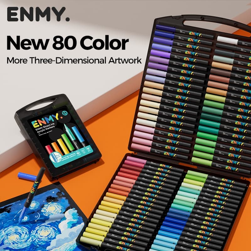 ENMY หัวนุ่ม ปากกาสีอะคริลิก 80 สี Acrylic marker pen ปากกาสี ปากกาอะคริลิค แบบแห้งเร็ว วางซ้อนกันได้ สีเข้มข้น รูปที่ 3
