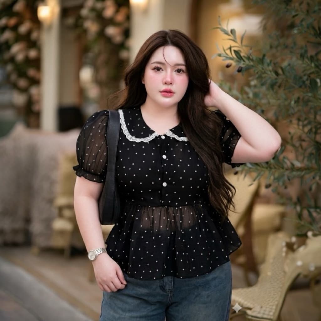 เสื้อพลัสไซส์ Bella Puff อกใหญ่ใส่ได้ เสื้อสาวอวบ แขนพอง ผ้าชีฟอง ใส่สบาย ไม่รัด ลุคเกาหลี รูปที่ 1