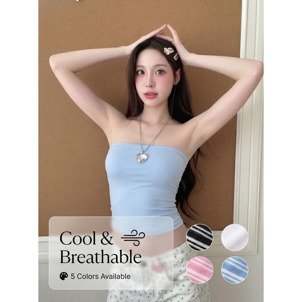 Basic Bodycon Plain Tube Top เสื้อเกาะอก ผ้ายืดรัดรูป หลายสี ทําจากผ้าฝ้ายบางเย็น | Black Cherry รูปที่ 5