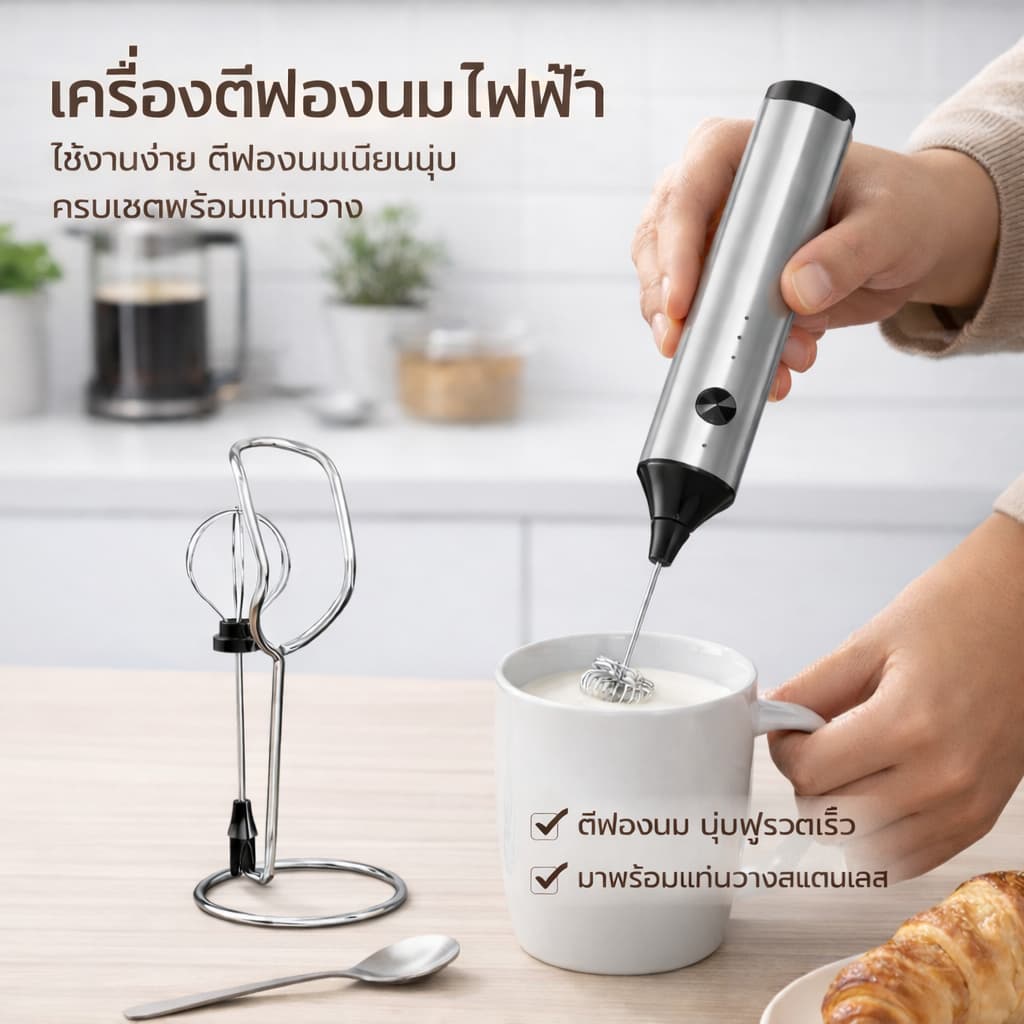 KENTO LITE Electric Milk Frother เครื่องปั่นฟองนมมือถือ แบบมือถือ ไร้สาย วัสดุสแตนเลส Food Grade ใช้งานง่าย จับถนัดมือ รูปที่ 3