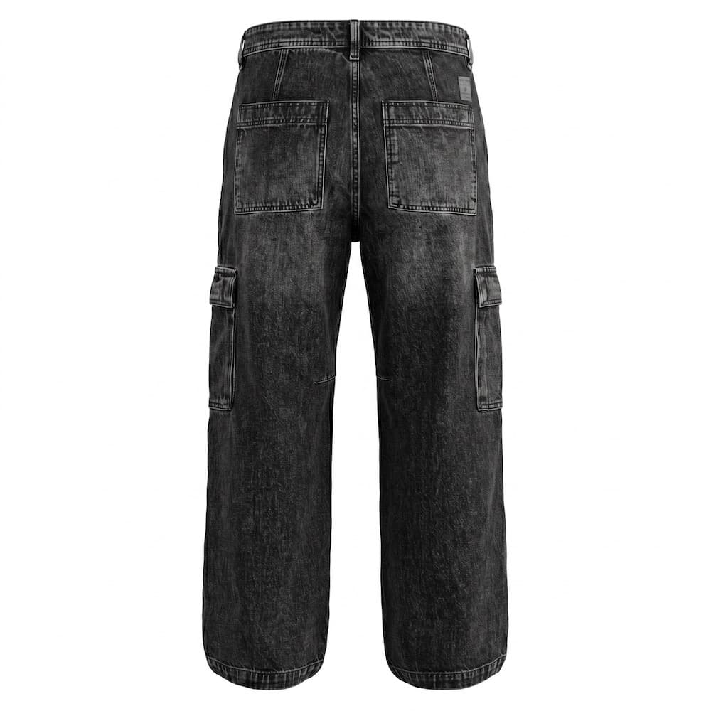 DAVIE JONES กางเกงคาร์โก้ผู้ชาย Denim Cargo Baggy สีฟ้า ดำ CO0091 รูปที่ 5