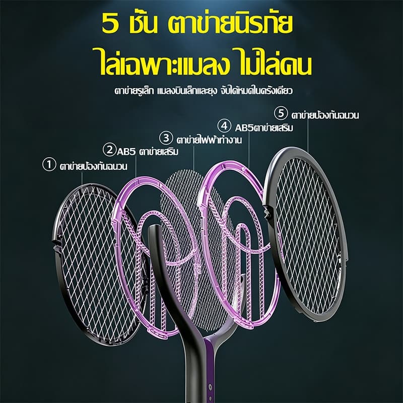 รับประกัน 10 ปีไม้ตียุงไฟฟ้า เพิ่มขนาดตาข่าย ไม้ช็อตยุงไฟฟ้า ไม้ตียุงอิเล็กทริก ไม้ตียุง ไฟล่อยุงแสงสีม่วง รูปที่ 8