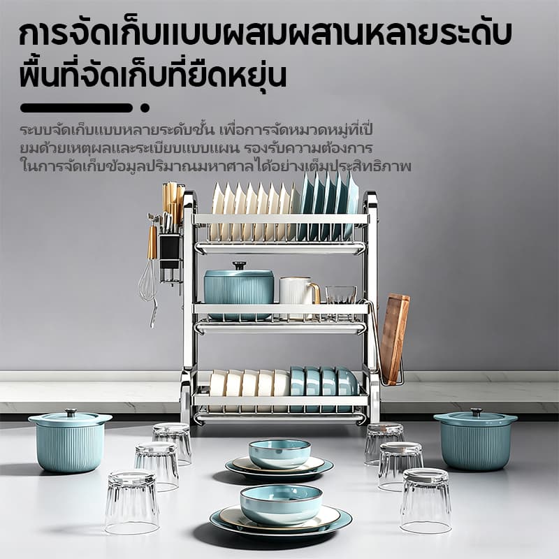 ชั้นวางจานสแตนเลส ชั้นวางเครื่องปรุง 2/3ชั้น ชั้นวางของในครัว ที่วางแก้วน้ำ มีที่วางเขียงและที่วางมีด รูปที่ 7