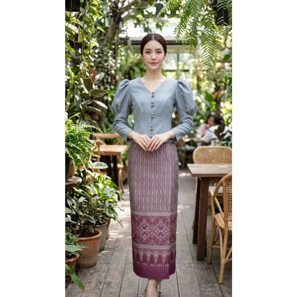 เสื้อผ้าฝ้ายลินินคอวีแขนเจ้าหญิง รูปที่ 3