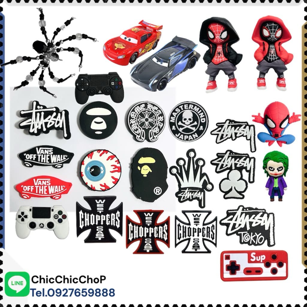 jbuตัวติดรองเท้ามีรู “ รถ รองเท้า สตุชชี่ แมงมุม “ ‼ Shoe Charm “ stussy ”บุหรี่ tnt Batman บอล8 car brand spider รูปที่ 1