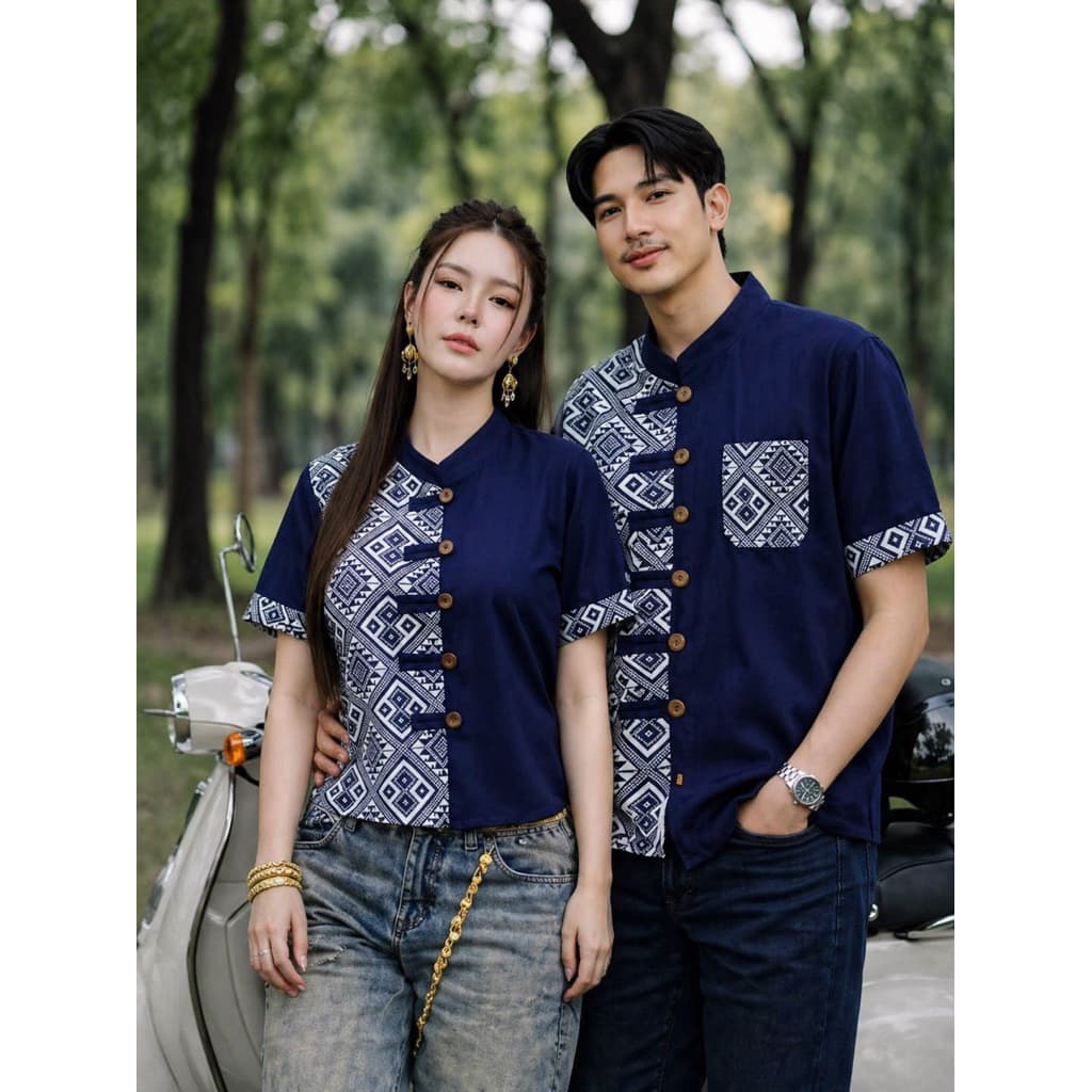 เสื้อผ้าไทย ชาย/หญิง ลายประกายดาว มีให้เลือกหลายสี หลายไซส์ รูปที่ 6