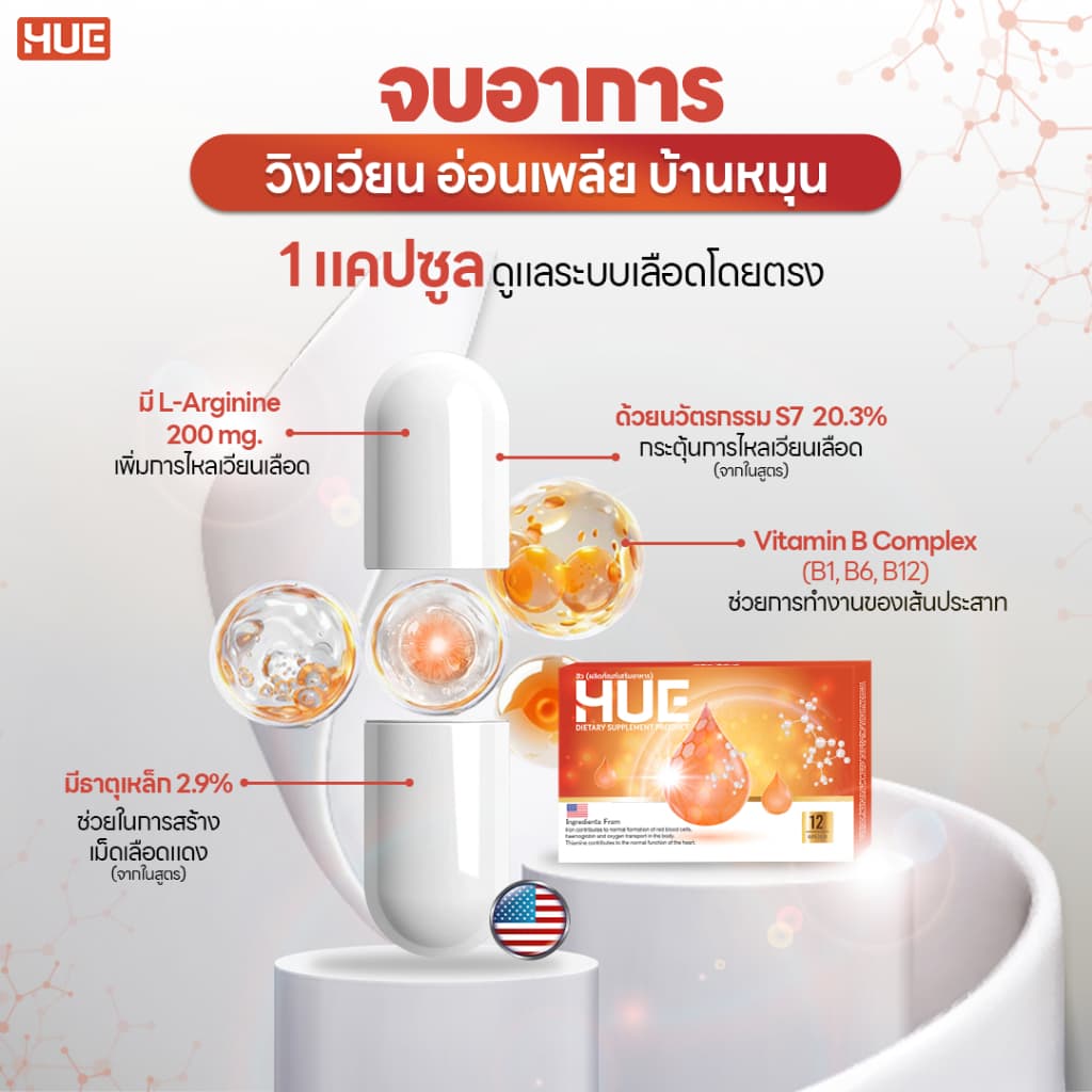 HUE ฮีล สูตรเข้มข้นสำหรับผู้มีปัญหาเลือดจาง ลดอาการวิงเวียน อ่อนเพลีย บ้านหมุน 36แคป รูปที่ 2